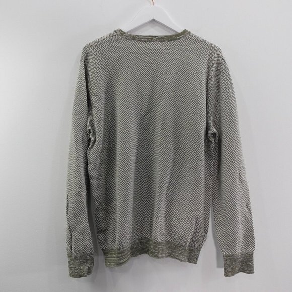 Herringbone Mens Sweater Large Gray Crew Neck Pullover Casual Jumper Cotton - Picture 9 of 11